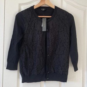 NWT Talbots Black Front Lace Layer Cardigan Lightweight Sweater Size SP